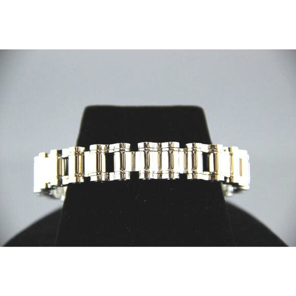 Stainless Steel Bicycle Chain MENS BRACELET Black Onyx Silver Inlay Greek Key - Picture 9 of 10